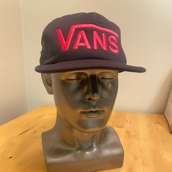 Vans Hat Cap Snap Back Black Pink Trucker Skateboard Skater Mesh Back Mens - Picture 3 of 13